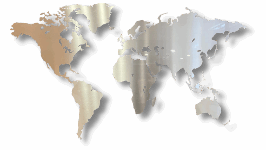 Weltkarte aus Edelstahl freigestellt für die Animation