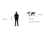 Weltkarte aus Metall Größe S 113 x 65 cm Größenvergleich mit 180 cm Person Wanddeko Metall modern